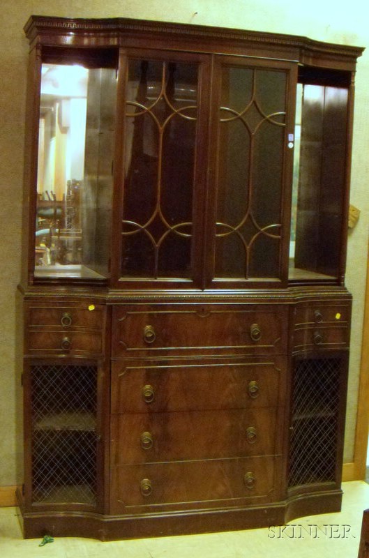 Appraisal: Georgian-style Carved Mahogany and Mahogany Veneer Butler's Desk Bookcase ht