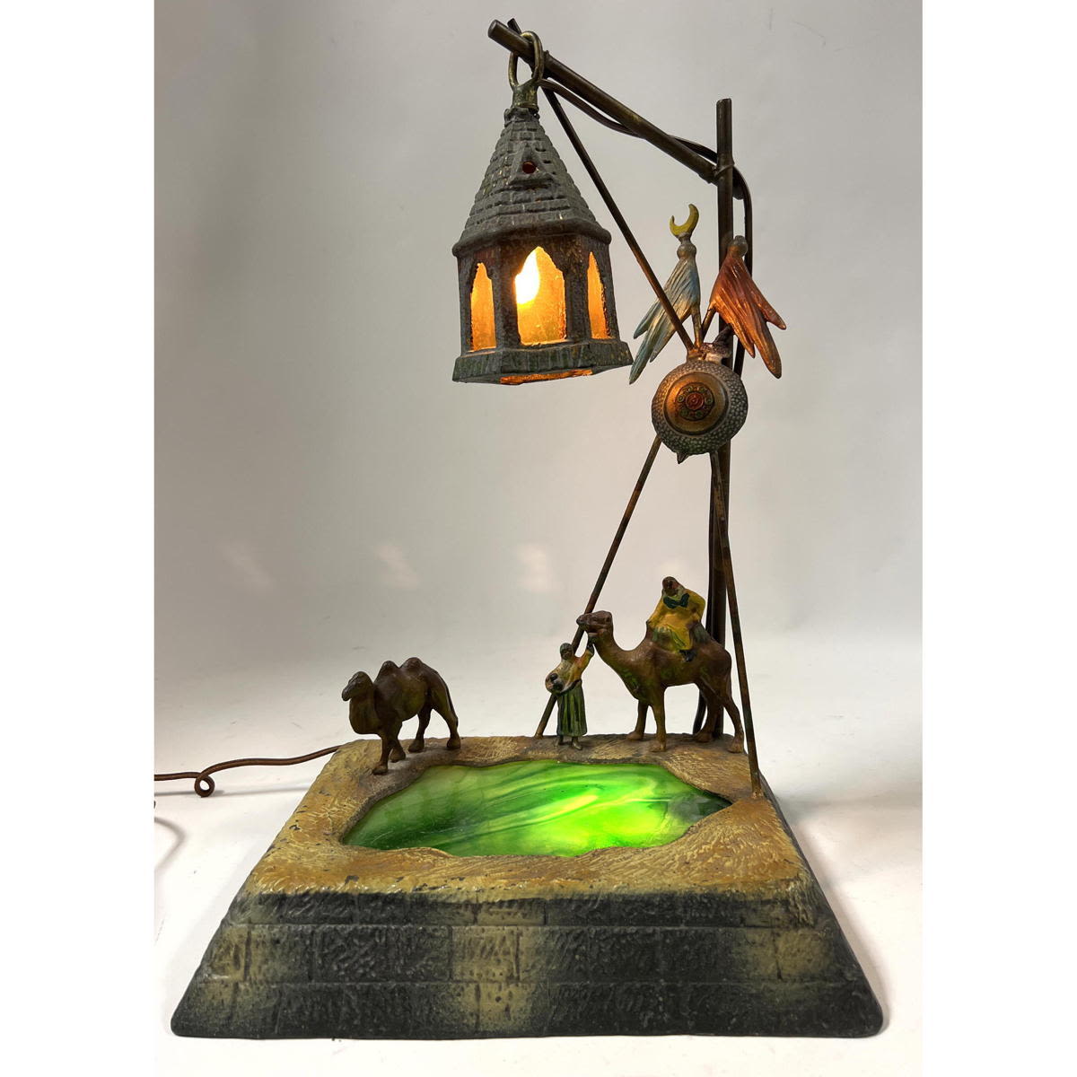 Appraisal: Bergman Style Cold Painted Metal Table Lamp Arab Theme Germany