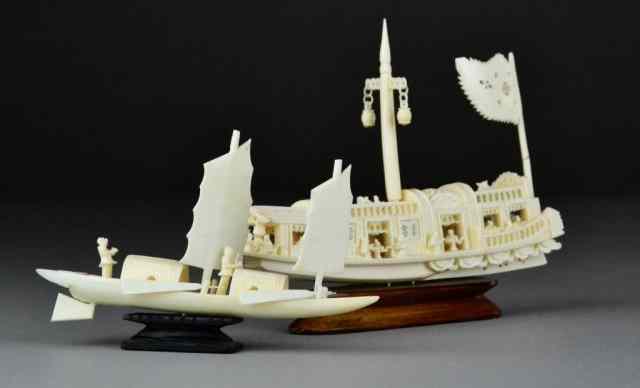 Appraisal: Chinese Carved Ivory JunksTo include a large junk carved to