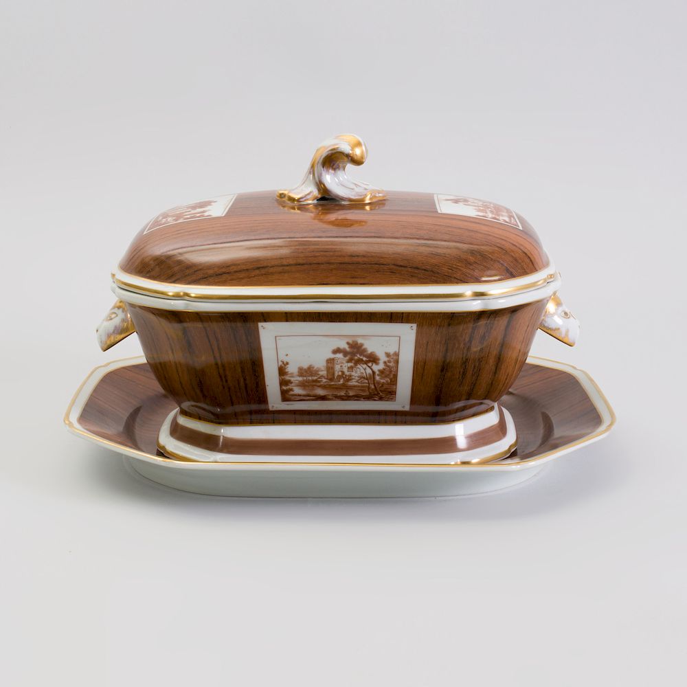 Appraisal: Mottahedeh Trompe L'Oeil Porcelain Soup Tureen and Under Plate Adapted