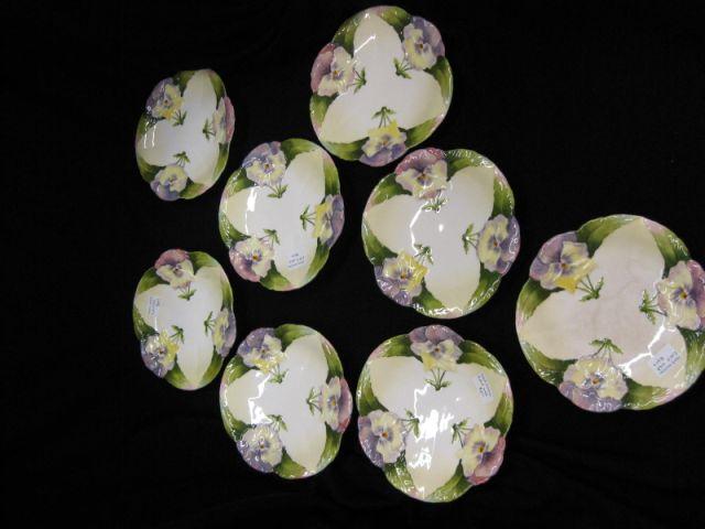 Appraisal: Figural Porcelain Pansy Dessert Plates rich colors very fine th