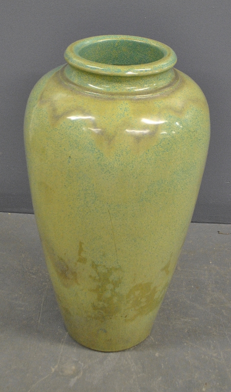 Appraisal: - Green art pottery floor vase possibly by Galloway drilled