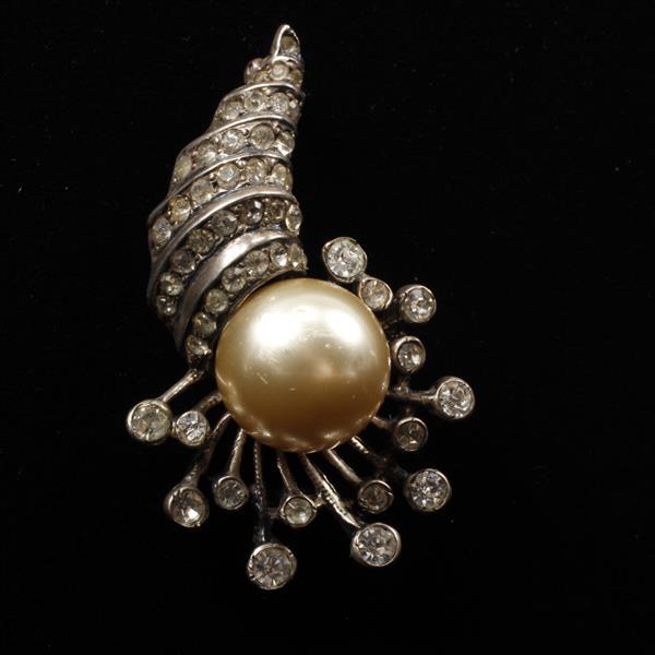 Appraisal: Eisenberg Original baroque pearl and rhinestone floral spray pin brooch