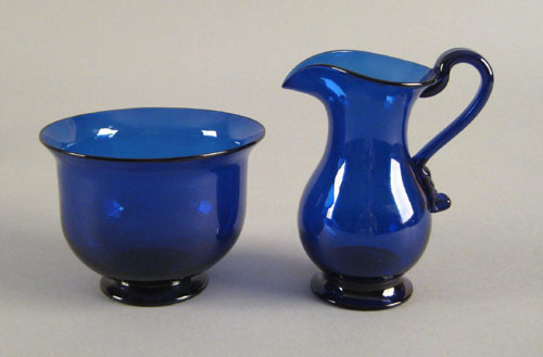 Appraisal: Blown cobalt glass matching creamer and open sugar ca attributed