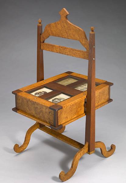 Appraisal: An American walnut and maple cabinet photograph rotating display case