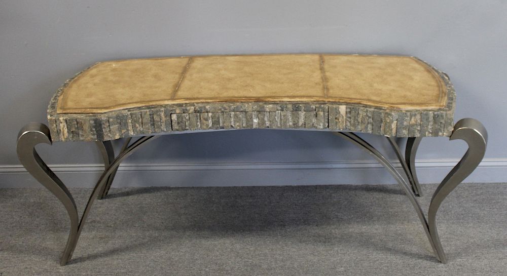 Appraisal: Impressive Leather Marble Steel Coffee Table with Steel Base From