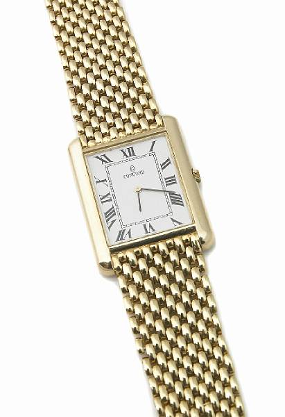 Appraisal: A k gold Concord link bracelet wristwatch rectangular quartz Concord