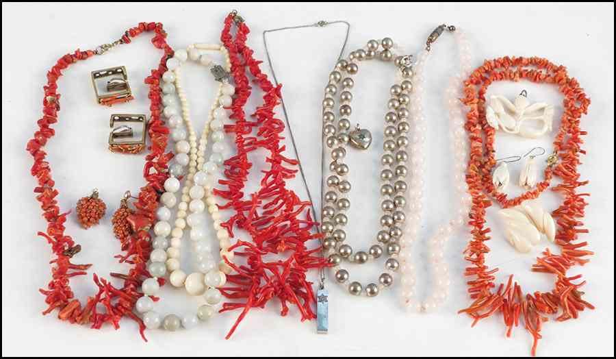 Appraisal: THREE CORAL NECKLACES Together with two pairs of coral earrings