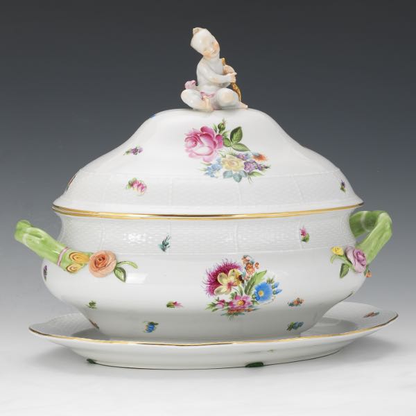 Appraisal: HEREND PORCELAIN LARGE TUREEN WITH LID AND UNDER PLATE PRINTEMPS