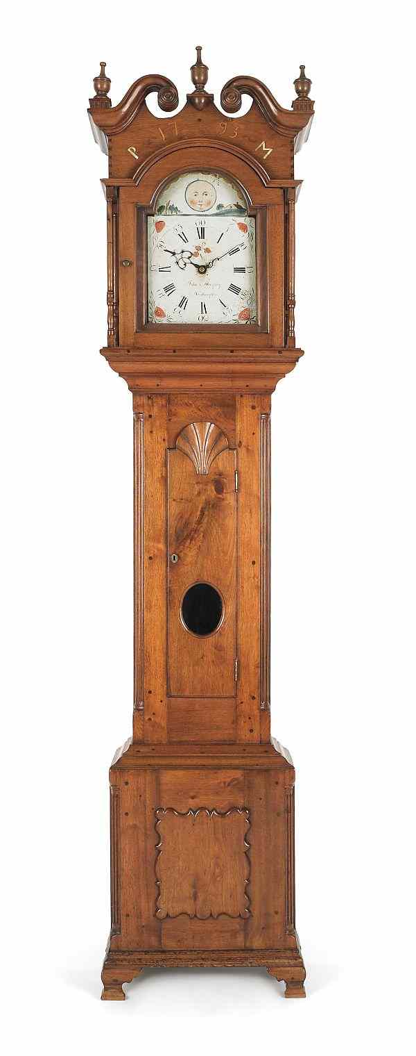 Appraisal: Pennsylvania Chippendale walnut tall case clock dated and initialed PM