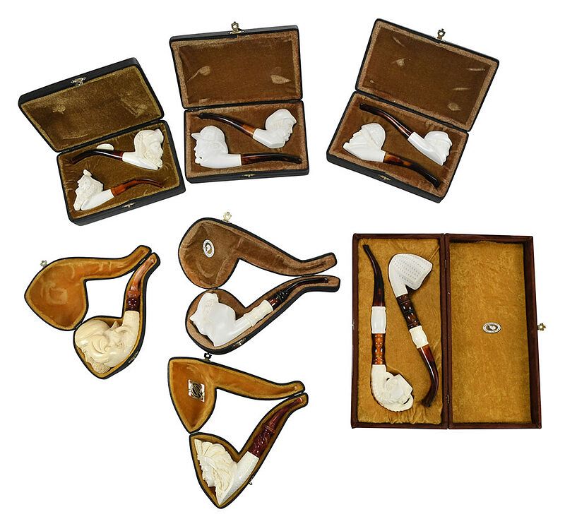 Appraisal: Group of Contemporary Meerschaum Pipes Continental most with label Made