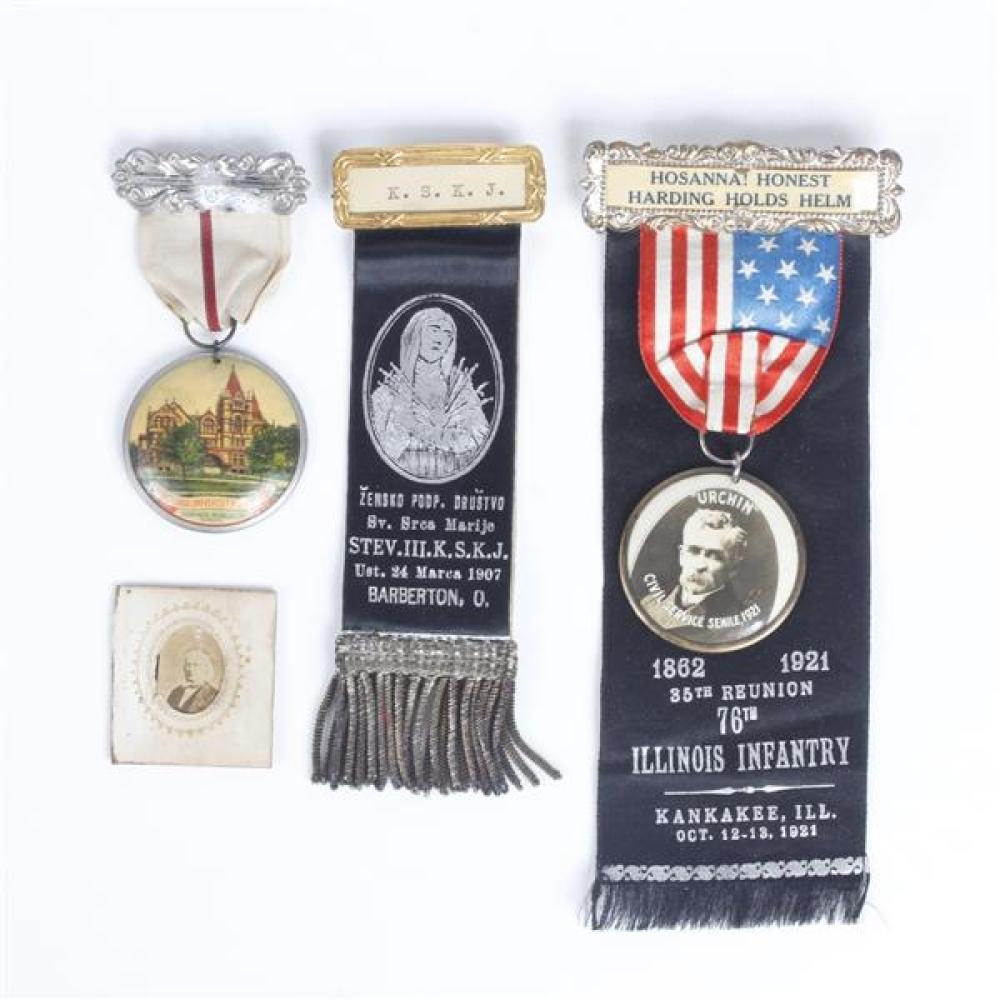 Appraisal: GROUP OF MILITARY HISTORICAL RIBBON BADGES AND HORACE GREELEY CABINET