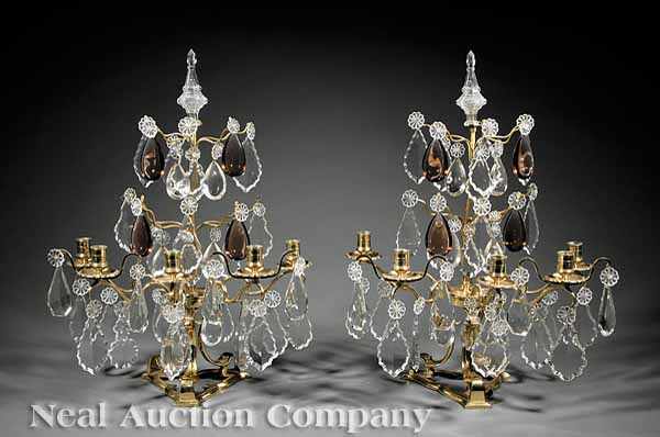 Appraisal: A Pair of Antique French Gilt Brass Crystal and Amethyst