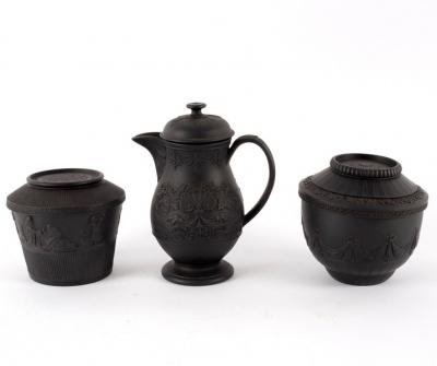 Appraisal: Three pieces of black basalt ware comprising a coffee pot