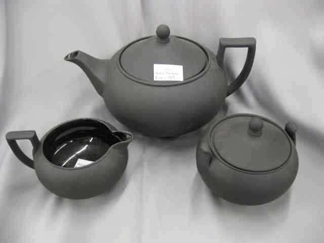 Appraisal: Wedgwood Basalt Tea Set includes teapot creamer sugar glossy interiors