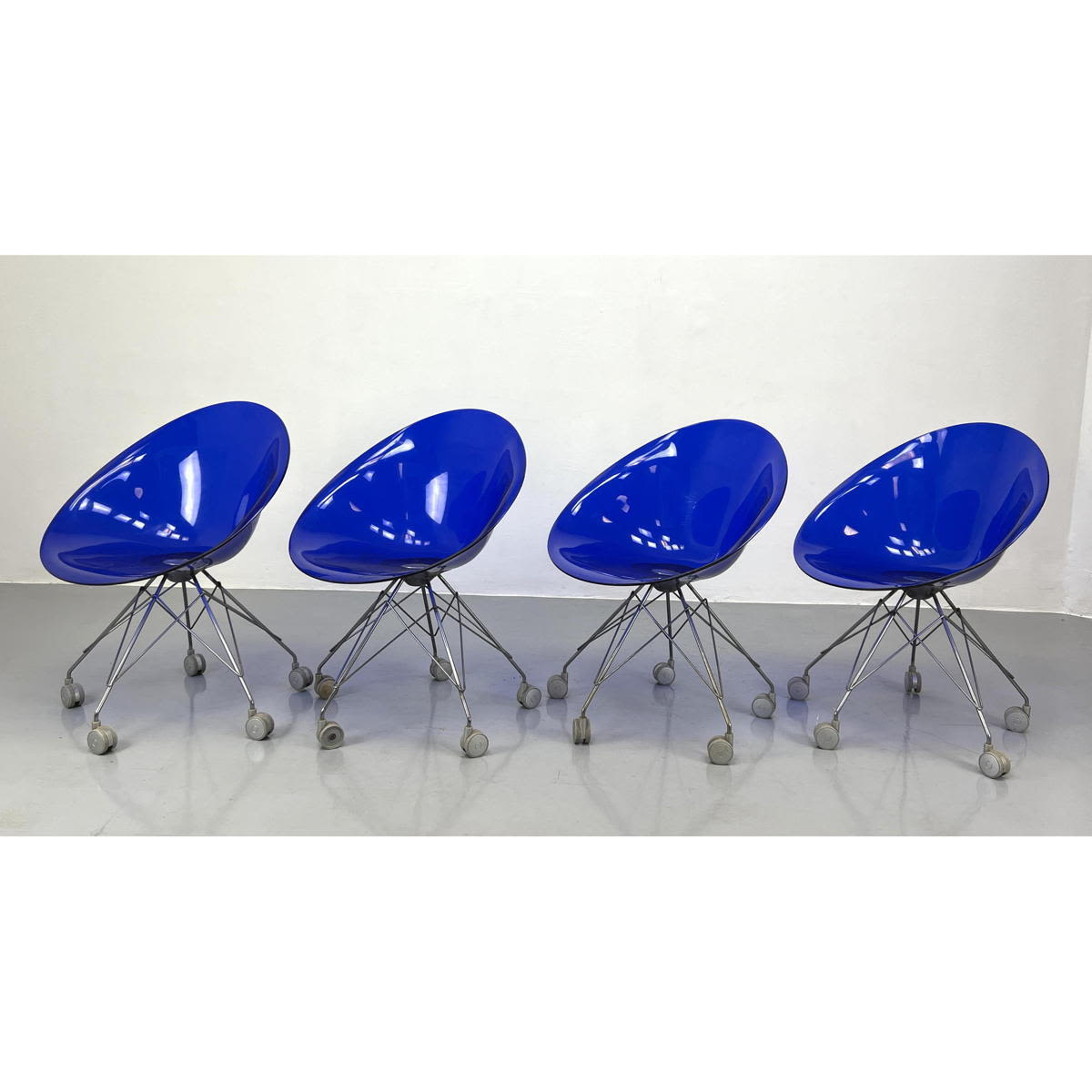 Appraisal: Set Kartell STARCK blue Acrylic chairs Chrome base ERO lSl