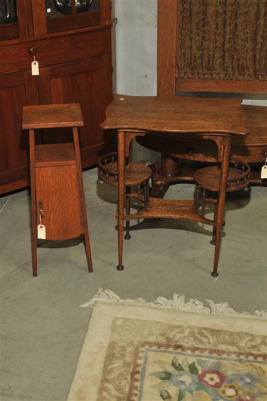 Appraisal: TWO PIECES OF OAK FURNITURE Tapered form smoking stand having