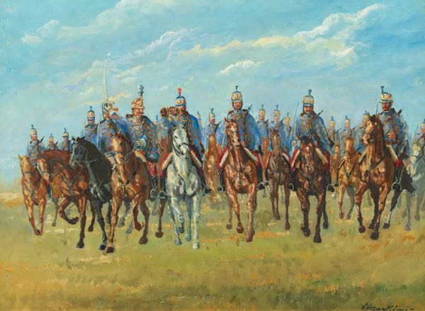 Appraisal: KALMAN COLOMANUS VECSEY HUNGARIAN - x Soldiers on horseback advancing