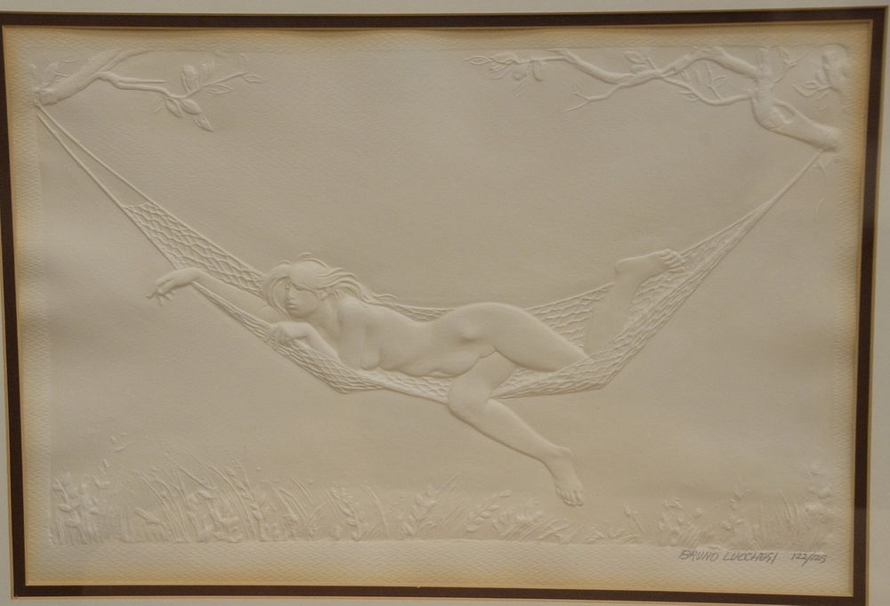 Appraisal: Bruno Lucchesi cast paper bas relief nude in a hammock