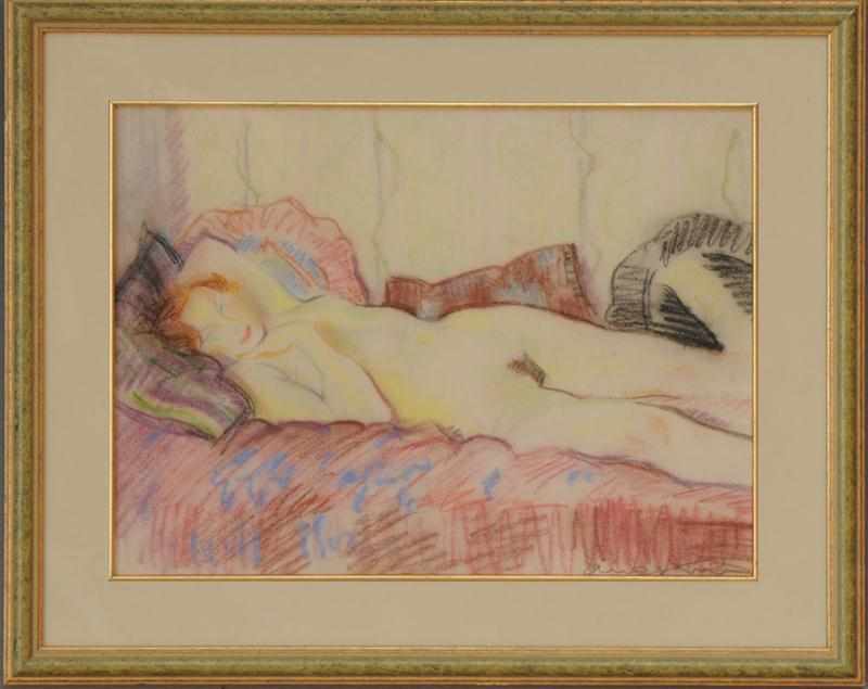 Appraisal: ION VALENTIN ANESTIN - RECLINING NUDE Crayon on paper signed