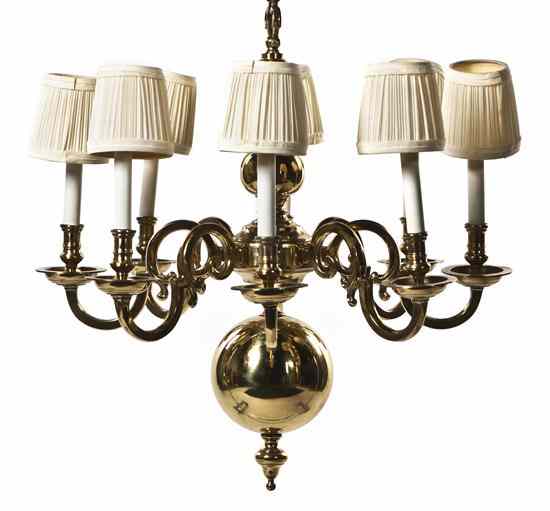 Appraisal: A Dutch Baroque Style Brass Eight-Light Chandelier having a baluster