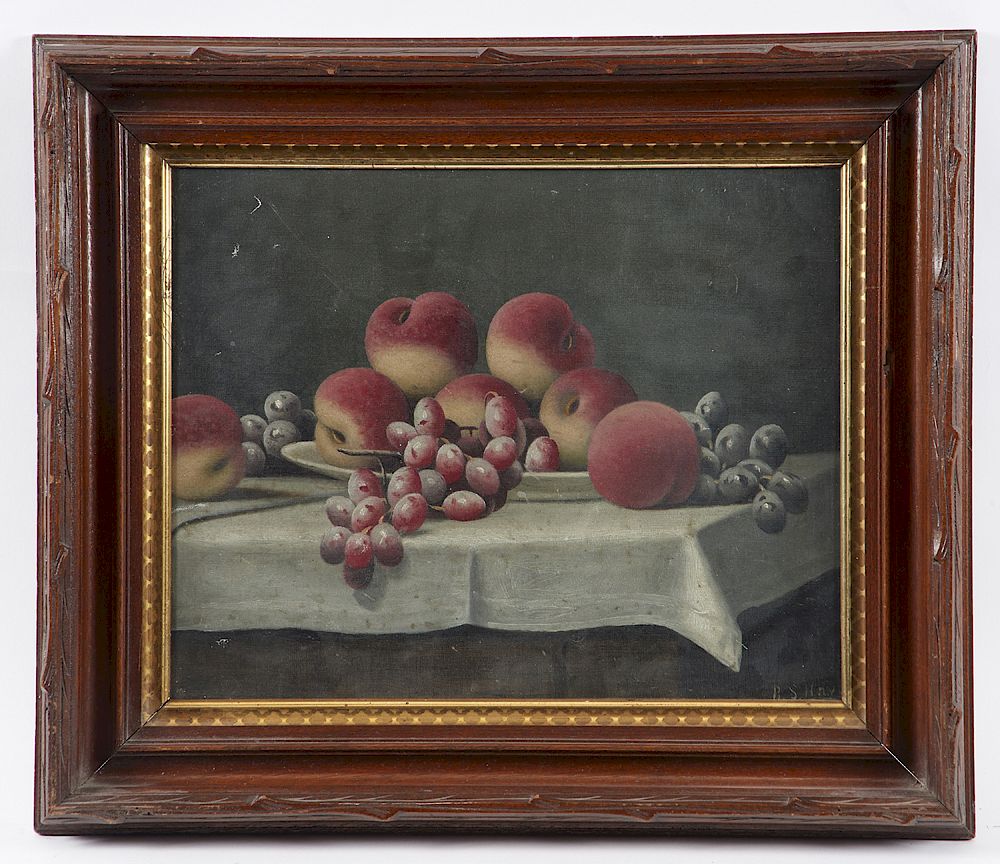 Appraisal: B S Hayes Still life with fruit oil on canvas