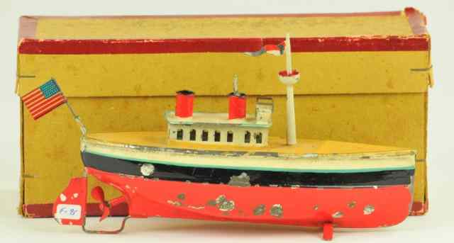 Appraisal: FLEISHMANN BOXED OCEAN LINER Germany c hand painted in red