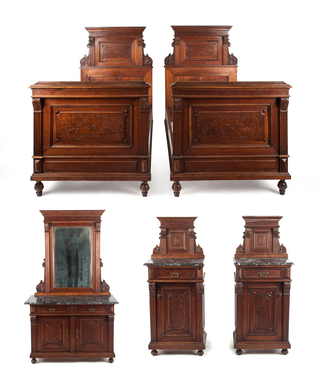 Appraisal: Victorian walnut five-piece bedroom suite fourth quarter- th century etched