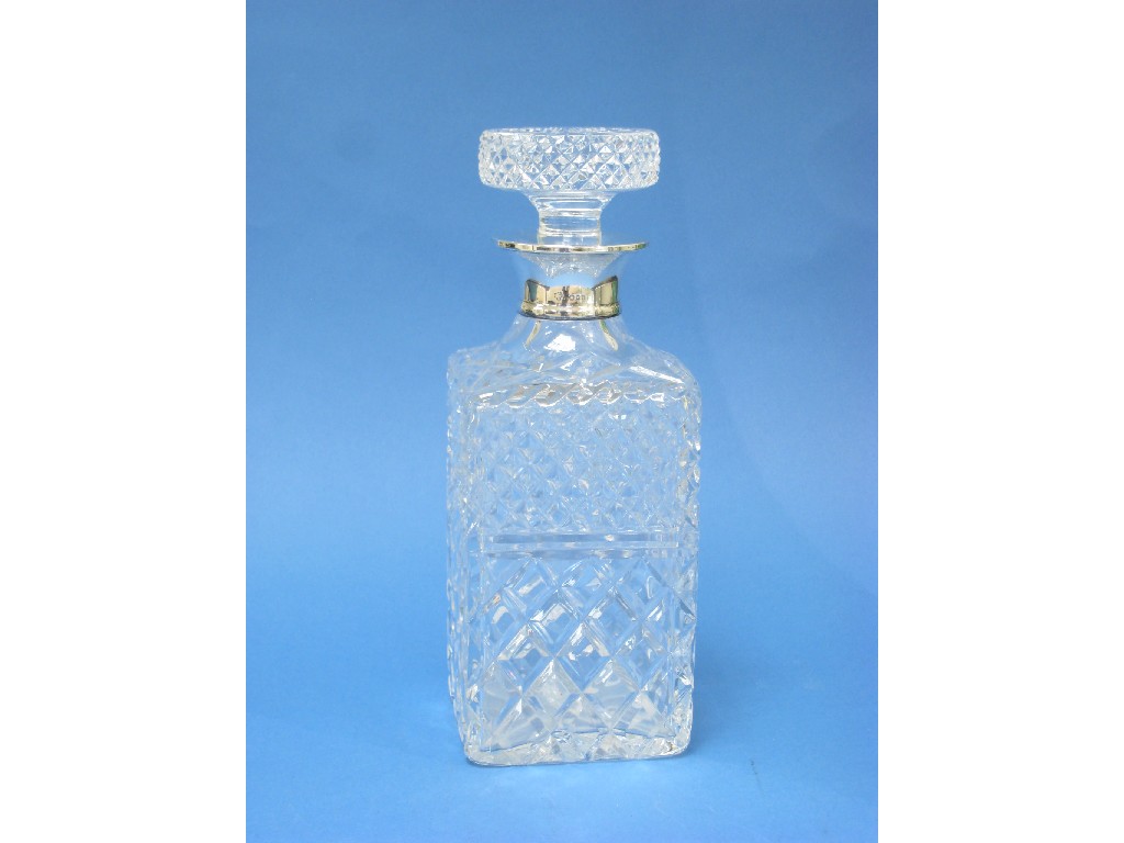 Appraisal: A silver mounted square glass Decanter London