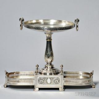 Appraisal: Neoclassical Silver-plate Centerpiece the central tazza with glass liner and