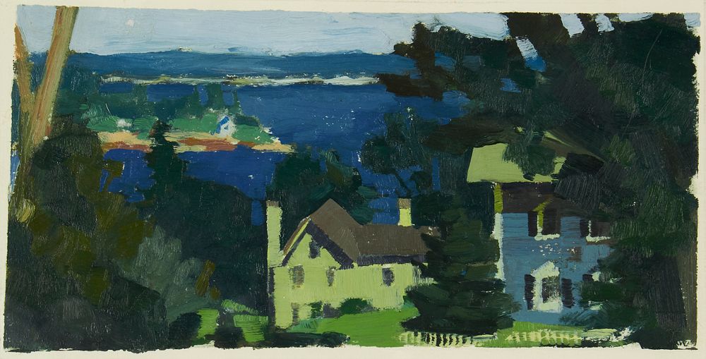 Appraisal: Joseph Byrne Houses in Round Pond Oil on Paper Joseph