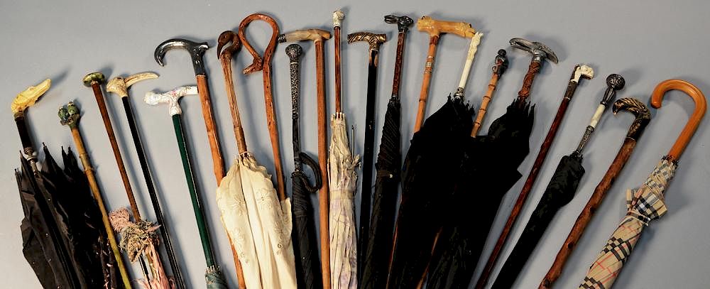 Appraisal: Assortment of Canes Umbrellas Assortment of canes umbrellas in a