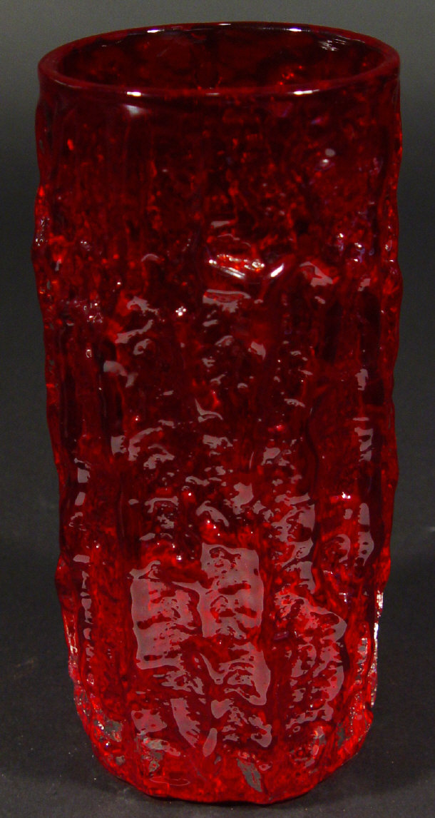 Appraisal: Large Whitefriars ruby glass bark vase cm high