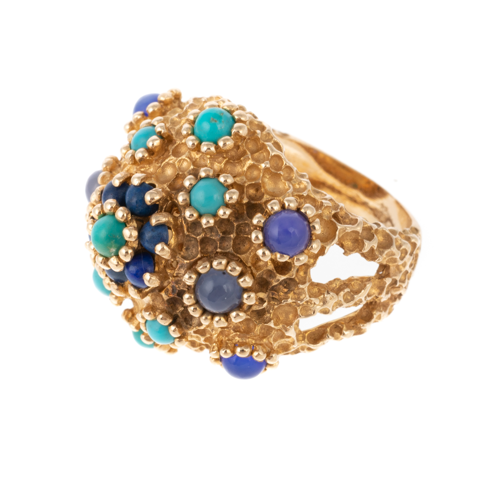 Appraisal: A TEXTURED MULTI-GEMSTONE DOME RING IN K K yellow gold