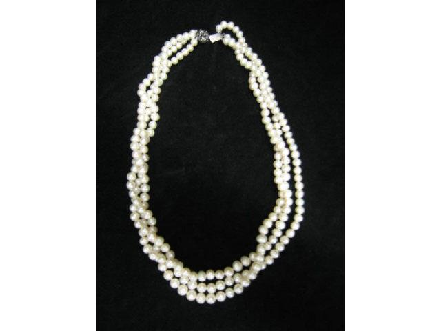 Appraisal: Pearl Necklace triple strand freshwater long sterling clasp