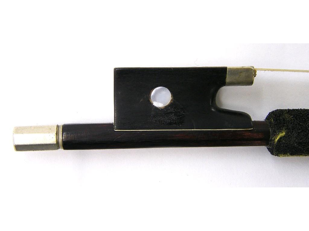 Appraisal: Nickel mounted violin bow unstamped the stick octagonal the ebony