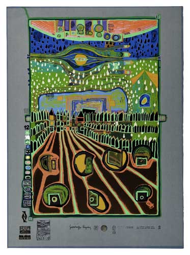 Appraisal: FRIEDENSREICH HUNDERTWASSER Street for Survivors Color screenprint with metal imprints