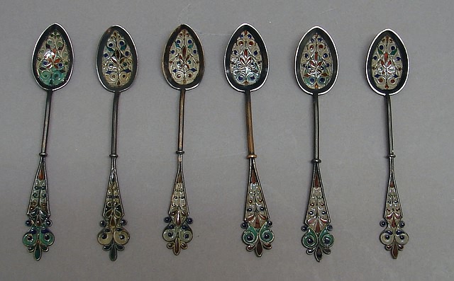 Appraisal: Multicolored stylized floral decoration on sterling silver shafts marked l