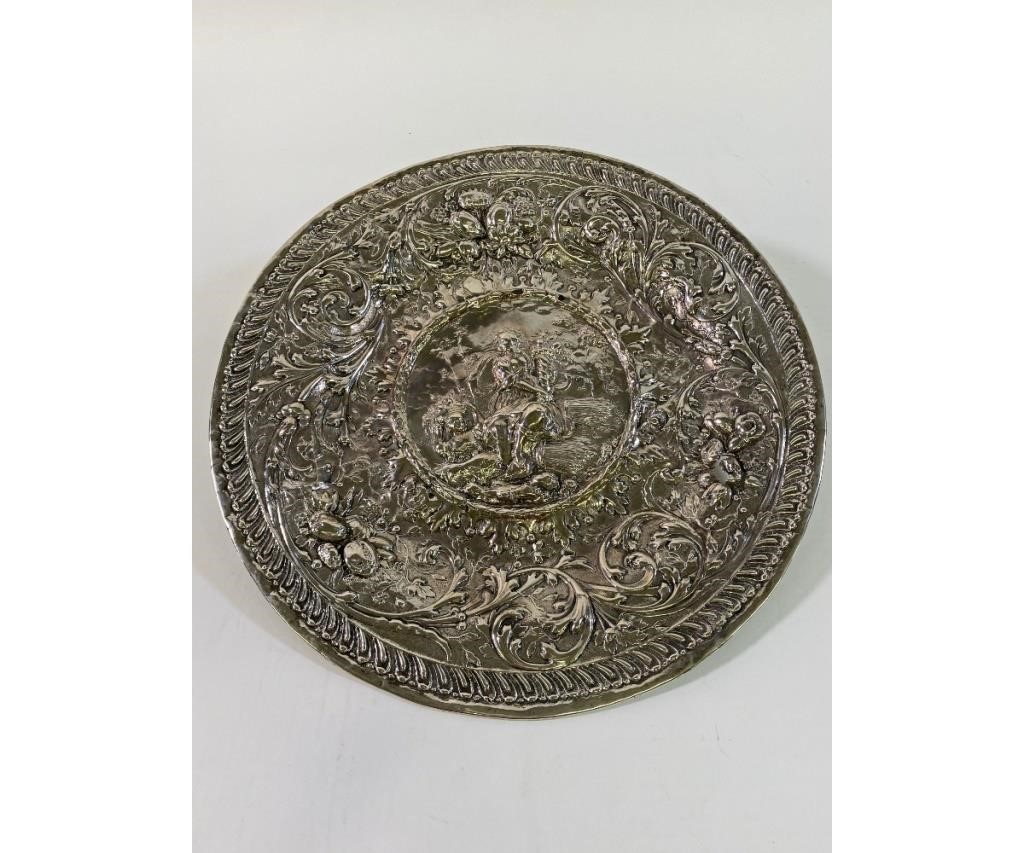 Appraisal: Silver repousse' plate inscribed verso Presumed to be old Spanish