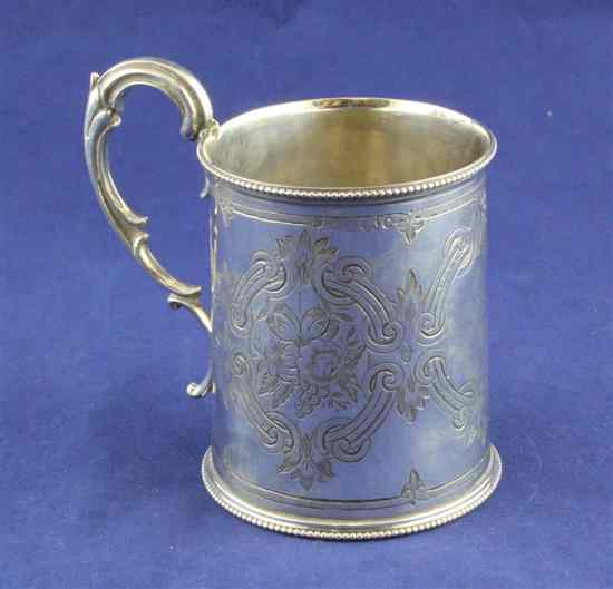 Appraisal: A Victorian engraved silver christening mug with beaded borders and