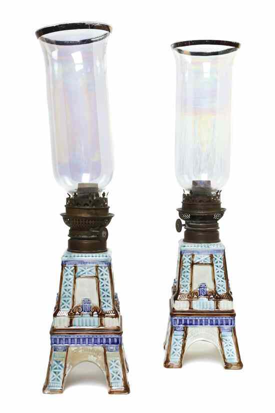 Appraisal: A Pair of Majolica Oil Lamps each in the form