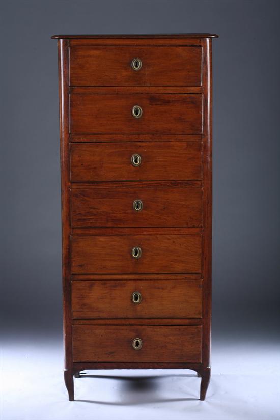 Appraisal: FRENCH PROVINCIAL FRUITWOOD SEMAINIER late th century with ring-pull mounted