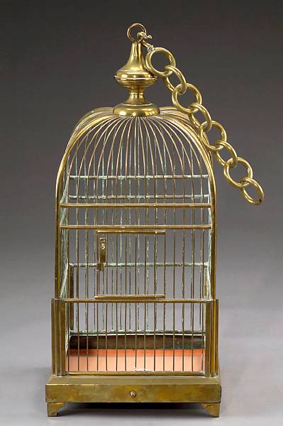 Appraisal: A French brass birdcage th century Of characteristic domed cylindrical