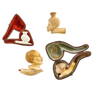 Appraisal: GROUPING OF MEERSCHAUM PIPES Four Each a bust of an