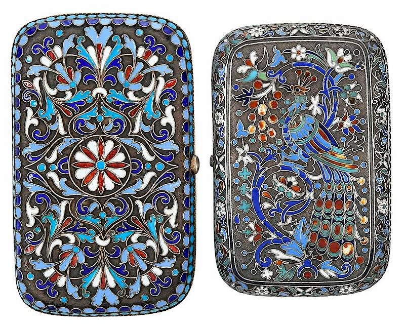 Appraisal: Two Russian Silver Enameled Boxes one with scroll and foilate