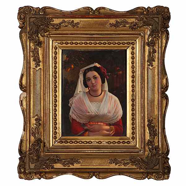 Appraisal: Albanian Girl Porcelain Plaque Austrian A painted porcelain plaque titled