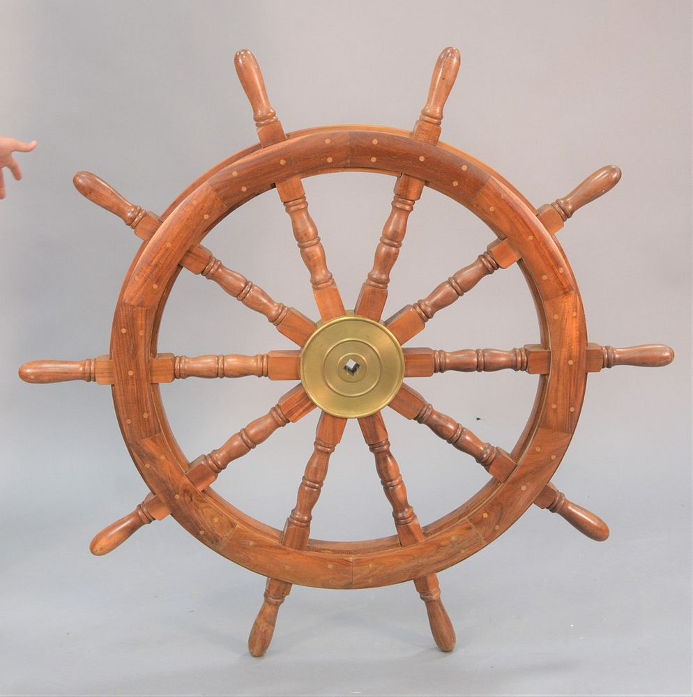 Appraisal: Large ships wheel walnut with brass center dia Large ships