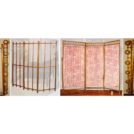 Appraisal: Two Faux Bamboo Folding Screens Together with a Pair of