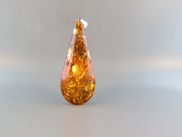 Appraisal: Amber Pendant beautiful teardrop shape sterling bale grams