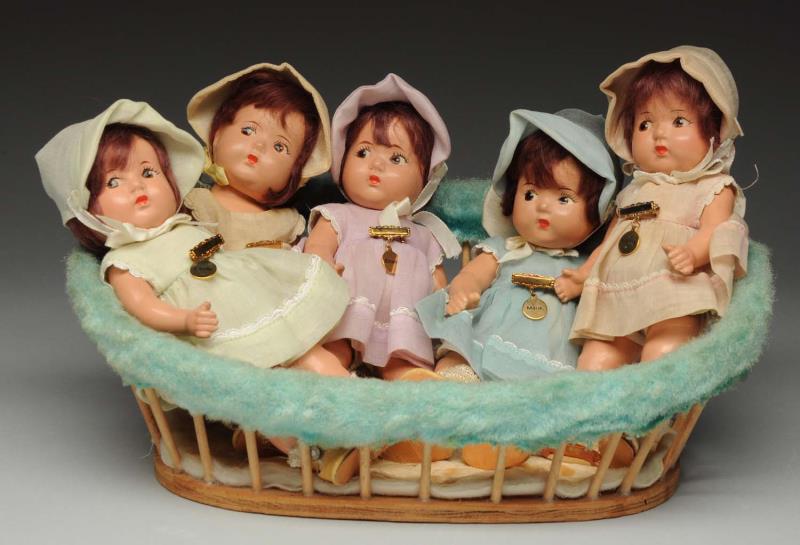 Appraisal: Set of Alexander Dionne Quintuplet Dolls All composition toddlers with